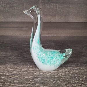 Art Glass Clear & Green Bird/Duck/Swan Hand Blown Paperweight 6.5"